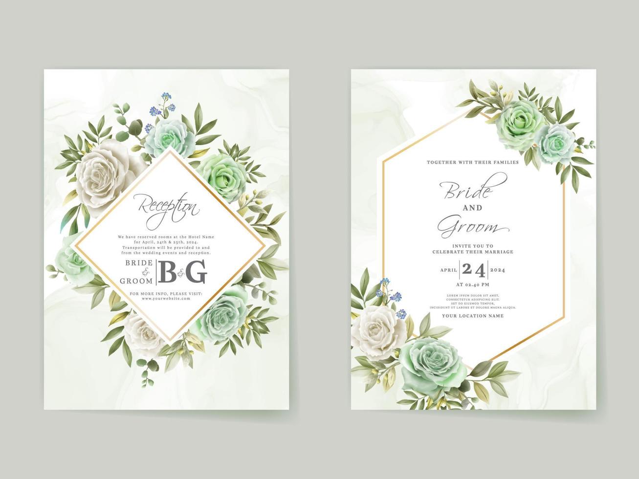 elegante bloemen handgetekende bruiloft uitnodigingskaartsjabloon vector