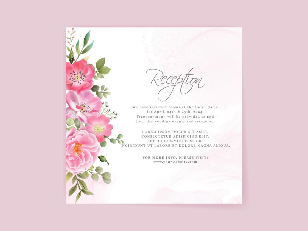 bruiloft uitnodigingskaart set met prachtig roze bloemenontwerp vector