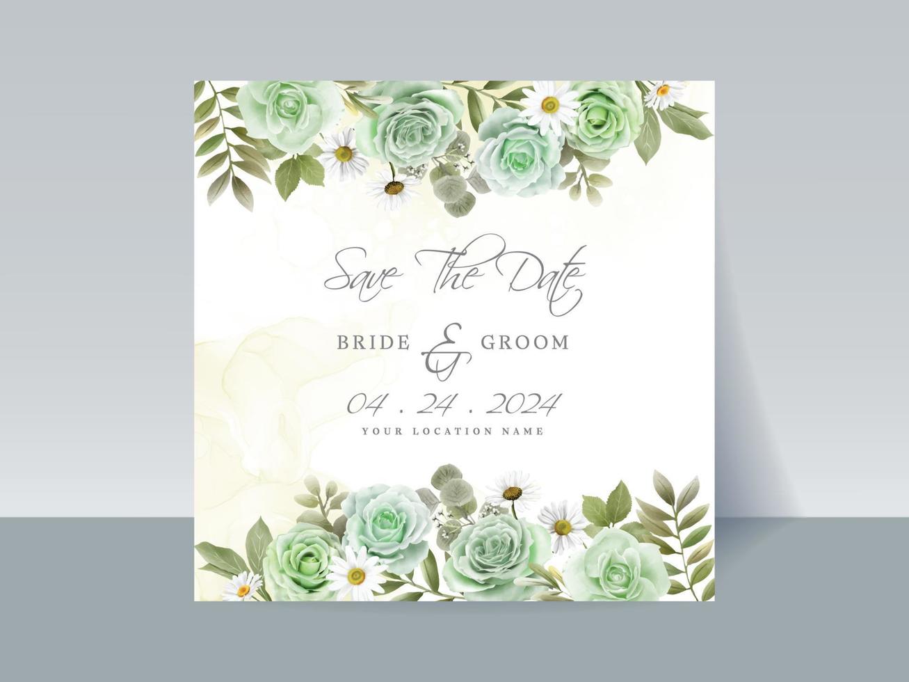 handgetekende groene rozen bruiloft uitnodigingskaart vector