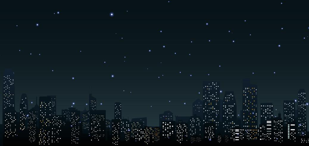 Stadshorizonnen bij nacht stedelijke scène vector