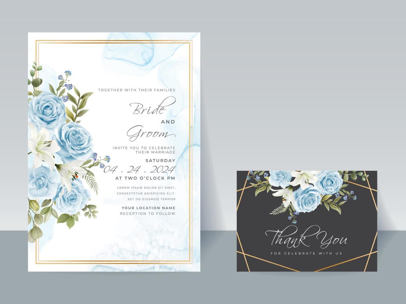 hand tekenen blauwe rozen bruiloft uitnodigingskaart vector