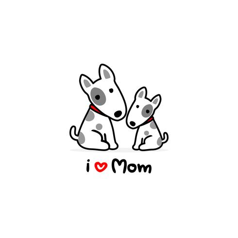 Moeder en baby hond cartoon witte achtergrond. vector