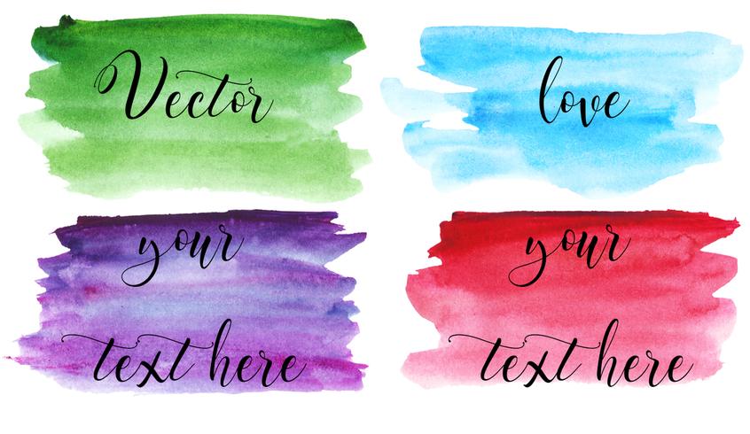 Set van aquarel vlek. Vlekken op een witte achtergrond. Waterverftextuur met borstelslagen. Groen, paars, blauw, rood. Geïsoleerd. Vector. vector