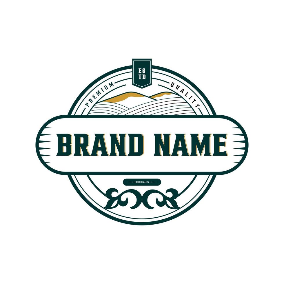 klassiek vintage retro western badge rustiek embleem logo-ontwerp voor landbouw en berglandschap vector