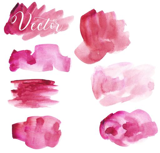 Set van aquarel vlek. Vlekken op een witte achtergrond. Rood, roze. Waterverftextuur met borstelslagen. De lucht. Geïsoleerd. Vector. vector