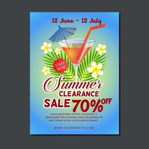 verkoop poster sjabloon met zomer cocktail vector