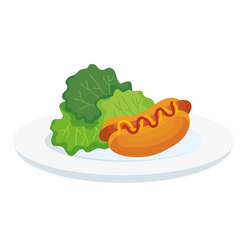geïsoleerde hotdog en sla op plaat vectorontwerp vector
