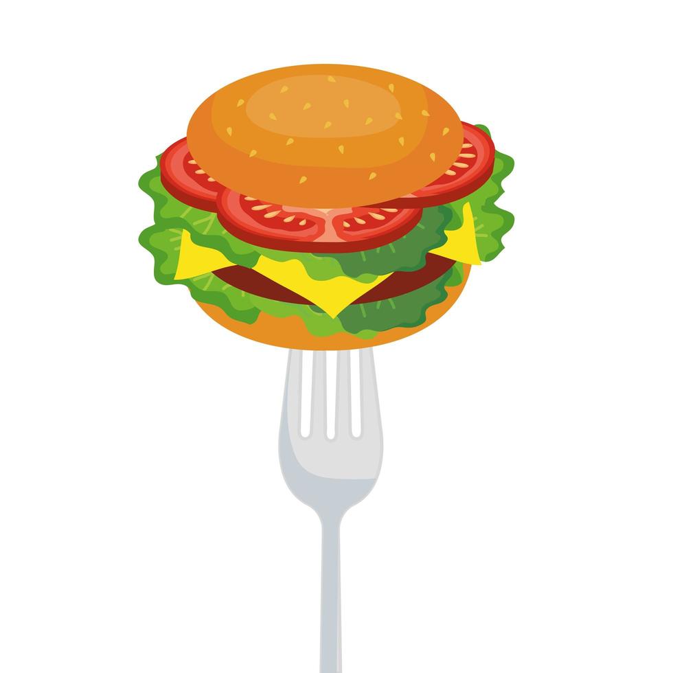 geïsoleerde hamburger op vork vector design