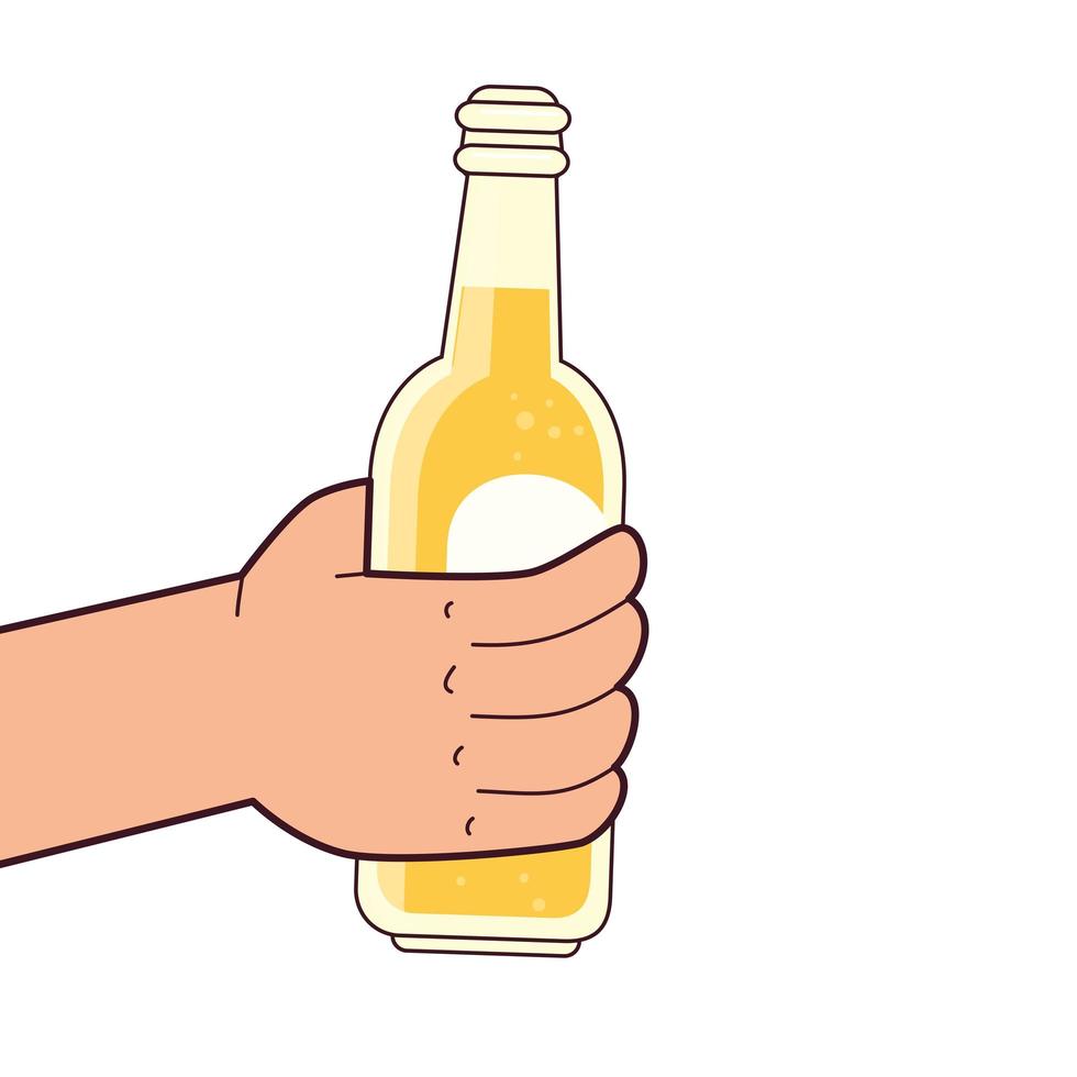 hand met een bierflesje, op witte achtergrond vector