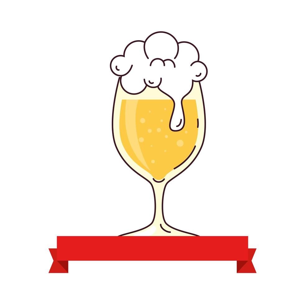 kopje glas bier met schuim en lintdecoratie op witte achtergrond vector