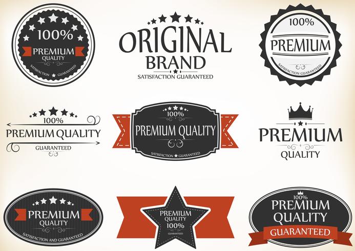 Premiumkwaliteits- en garantieetiketten met retro vintage-stijl vector