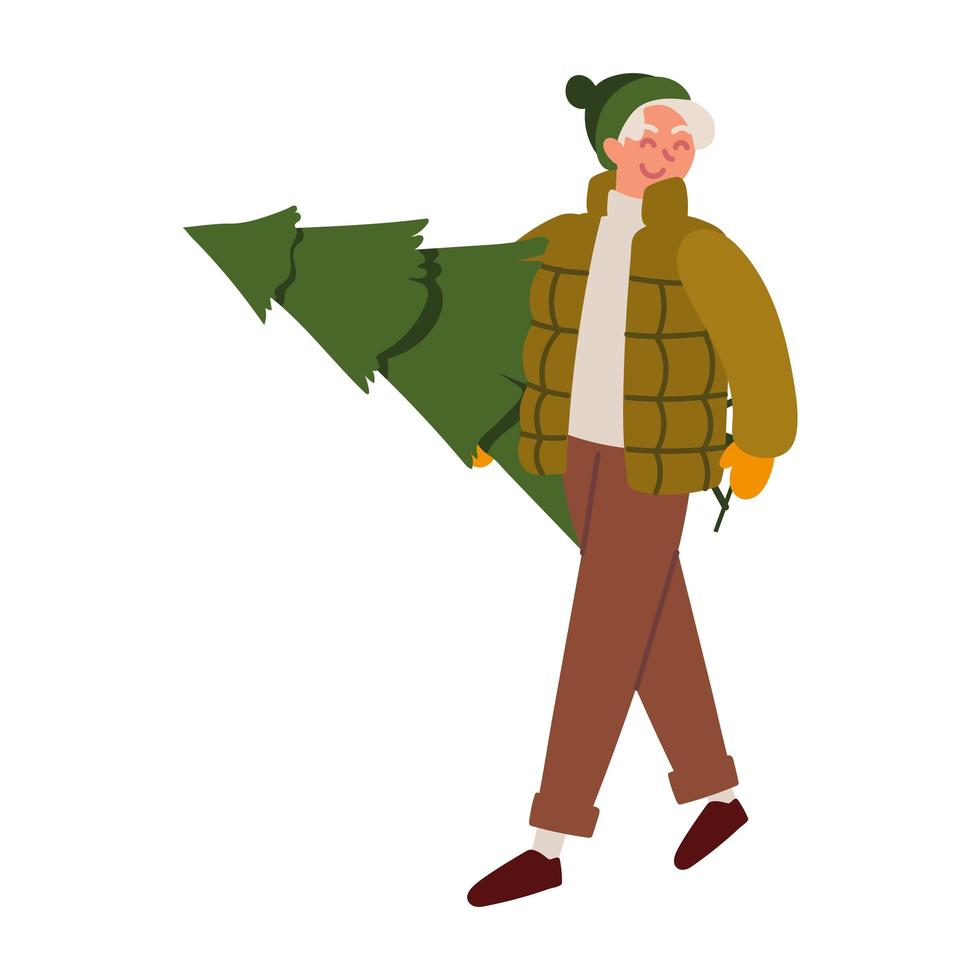 man met kerstboom vector