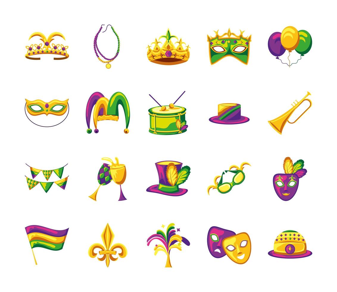 set van mardi gras carnaval vector