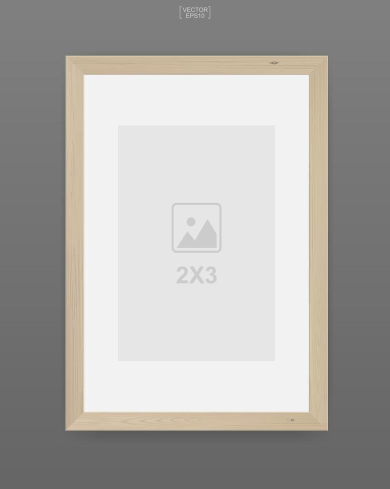 houten fotolijst of afbeeldingsframe op grijze achtergrond. voor interieur en decoratie. vector. vector