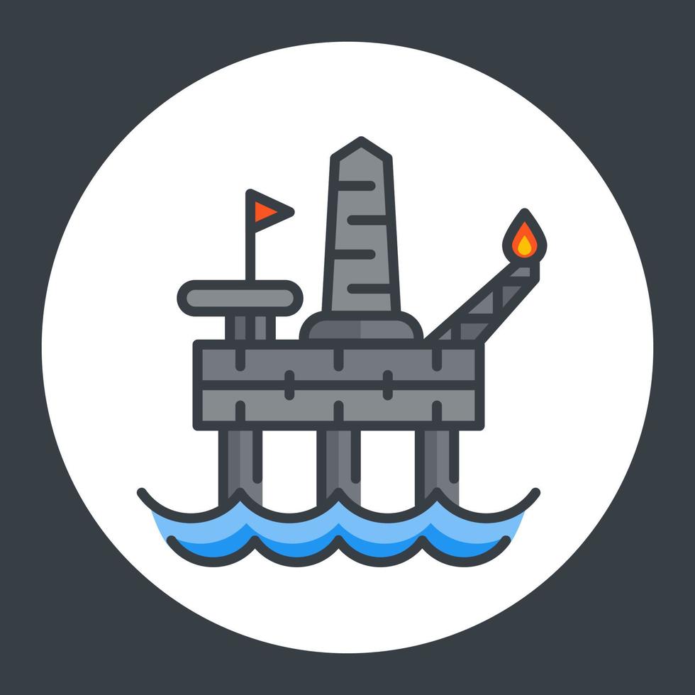 olieboorplatformpictogram, offshore-installatie, vlakke stijl met omtrek, vectorillustratie vector