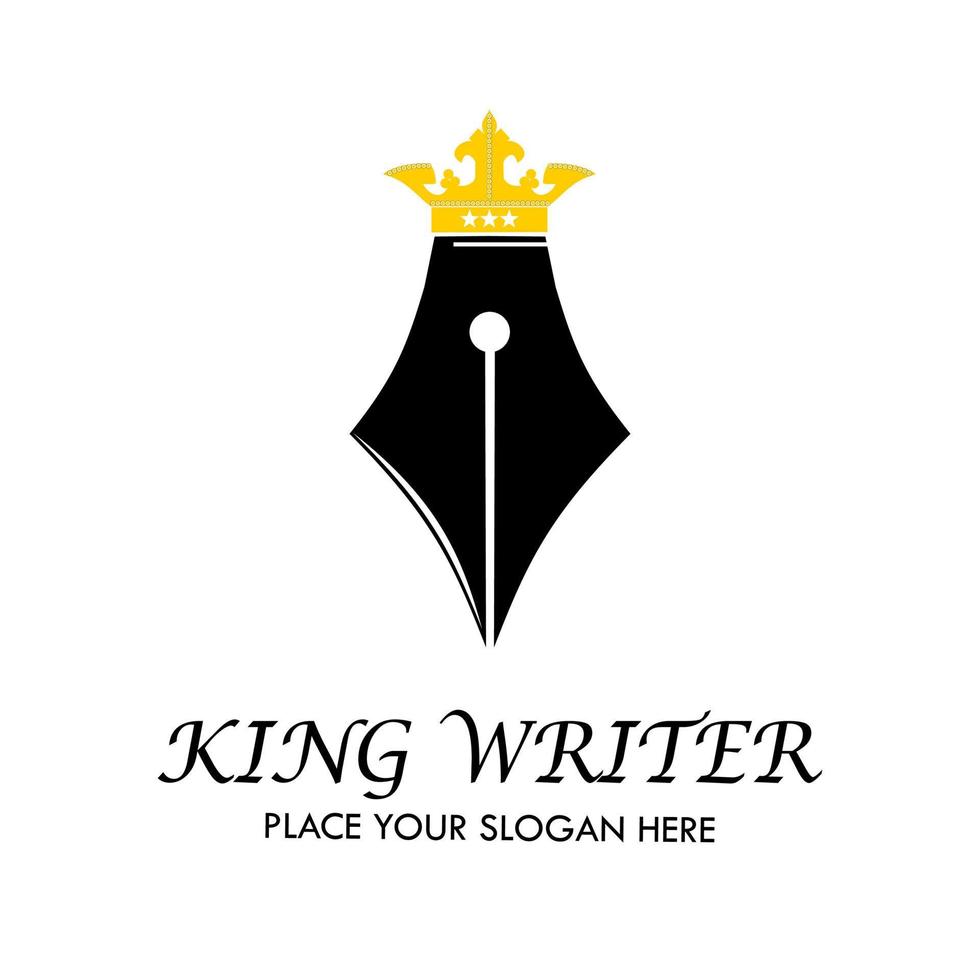 koning schrijver logo ontwerp sjabloon illustratie. geschikt voor onderwijs, media, app, website, label, merk etc vector