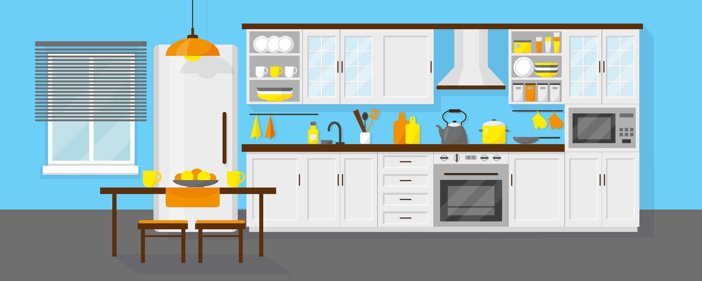 keukeninterieur met meubels en koelkast vector