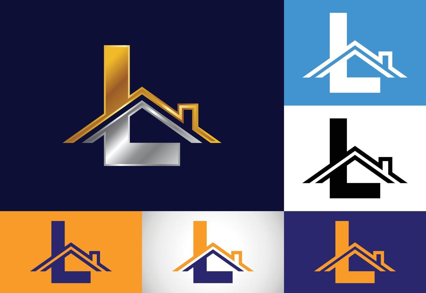 eerste l monogram alfabet met het dak. huis of huis teken. onroerend goed logo concept. lettertype embleem. modern vectorlogo voor onroerendgoedzaken en bedrijfsidentiteit. vector