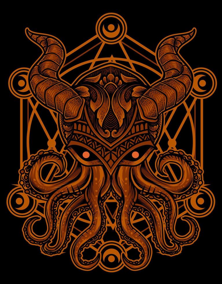 illustratie vintage octopus met heilige geometrie vector