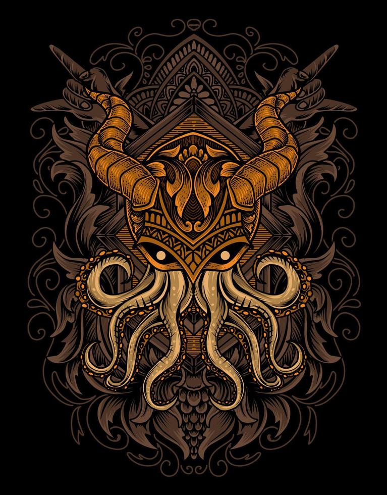 illustratie vintage octopus met gravure ornament stijl vector