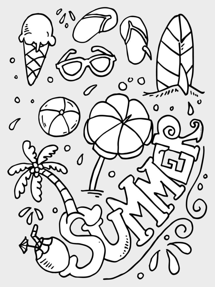 zomer vector doodle stijlenset.