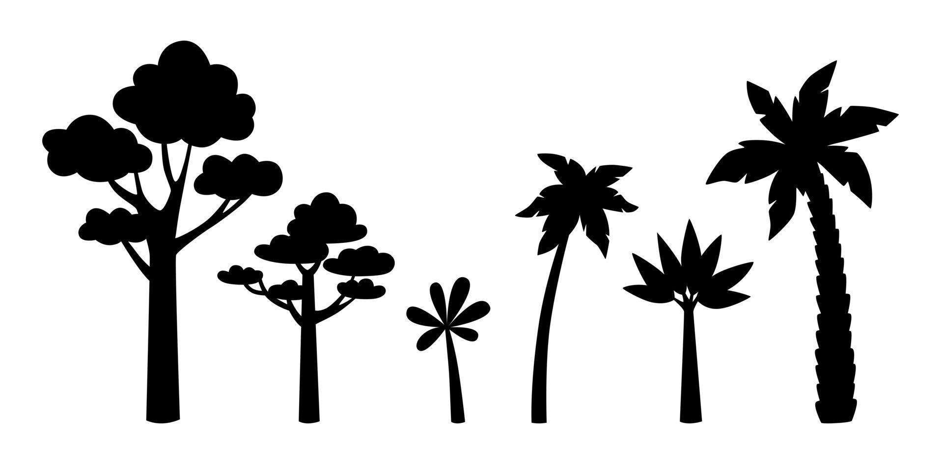 Afrikaanse bomen zwarte vector silhouetten geïsoleerd op een witte achtergrond