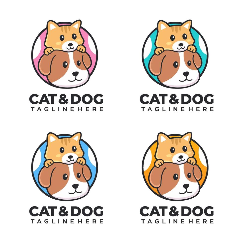 kat en hond cartoon logo vector