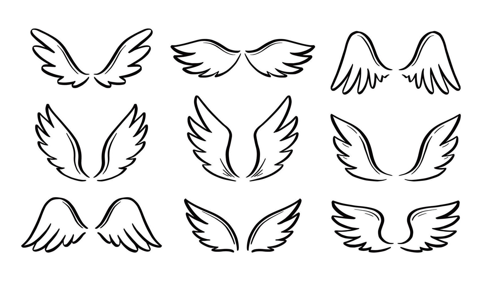 engel doodle vleugel set. hand getekend vector