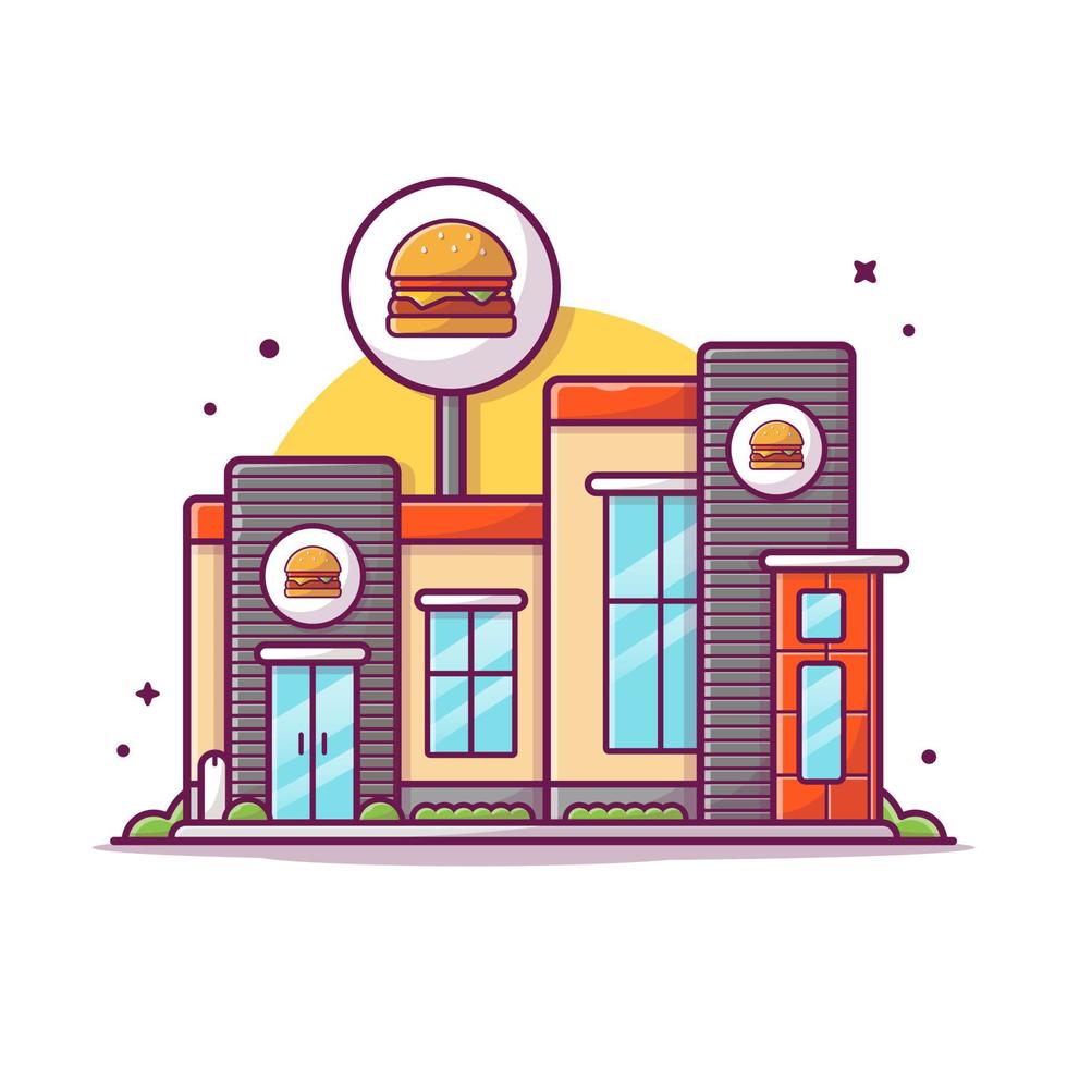 hamburger winkel cartoon vectorillustratie pictogram. voedsel gebouw pictogram concept geïsoleerde premium vector. platte cartoonstijl vector