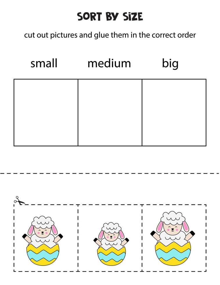 sorteer paasschapen op grootte. educatief werkblad voor kinderen. vector