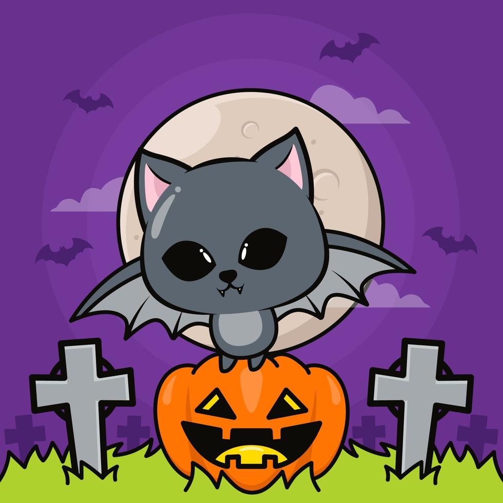 halloween-illustratie met schattige vleermuis vector