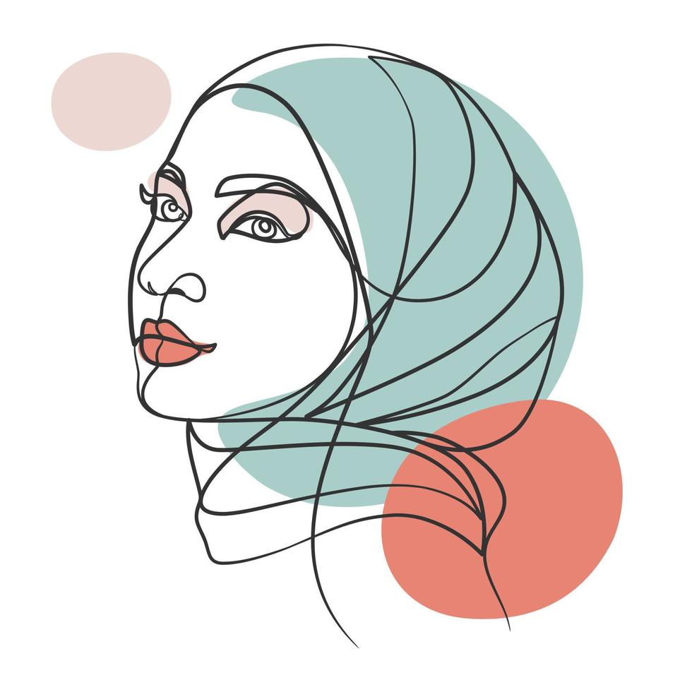 doorlopende lijntekening poster van hijab meisje vector