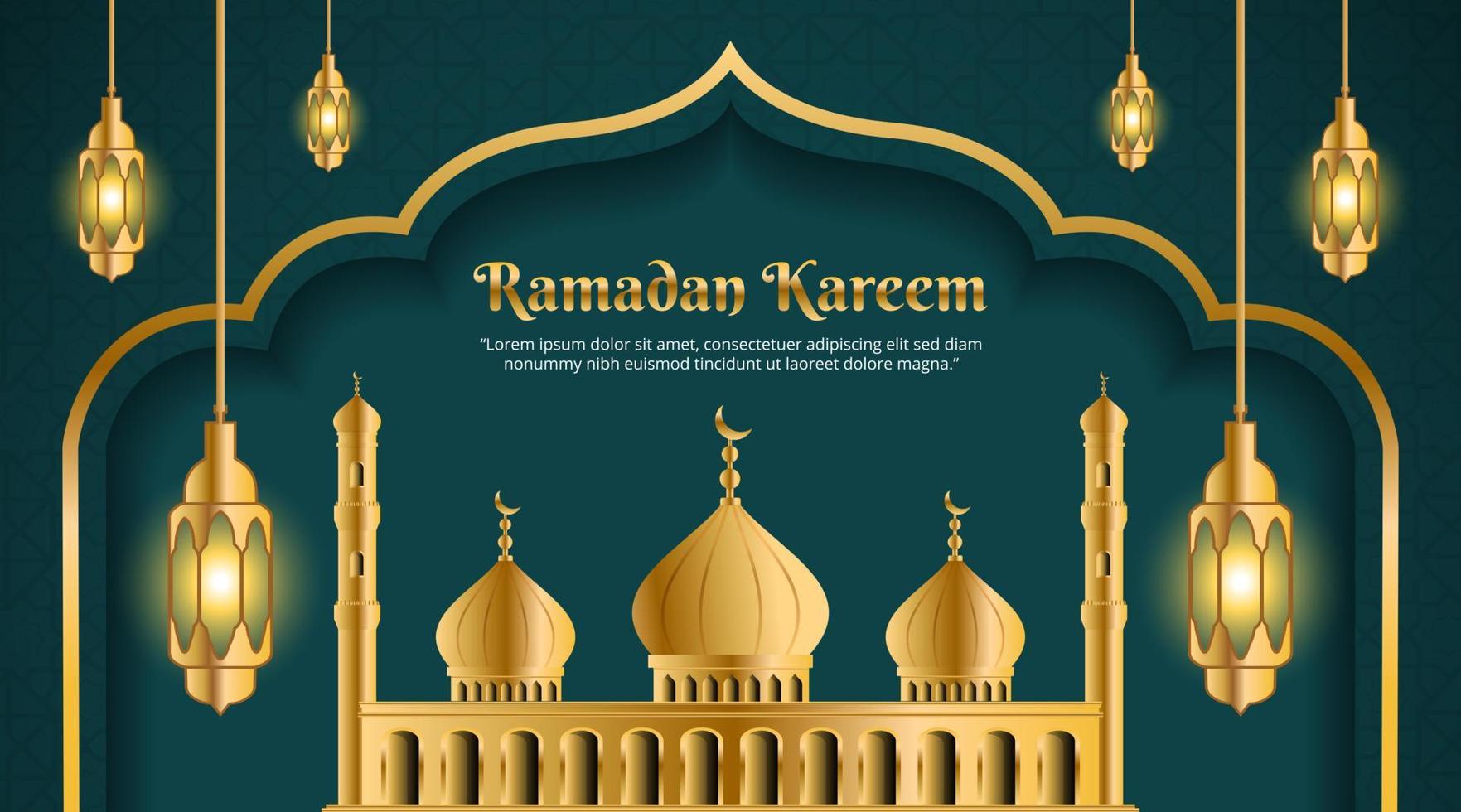 ramadan kareem achtergrondontwerp met gouden moskee en glanzende lantaarn vector