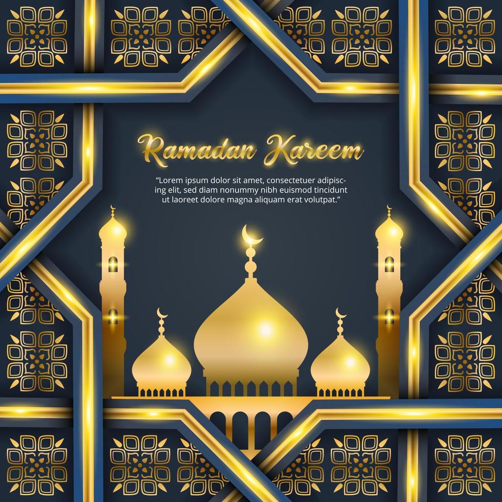 ramadan kareem achtergrondontwerp met glanzende gouden moskee en decoraties vector