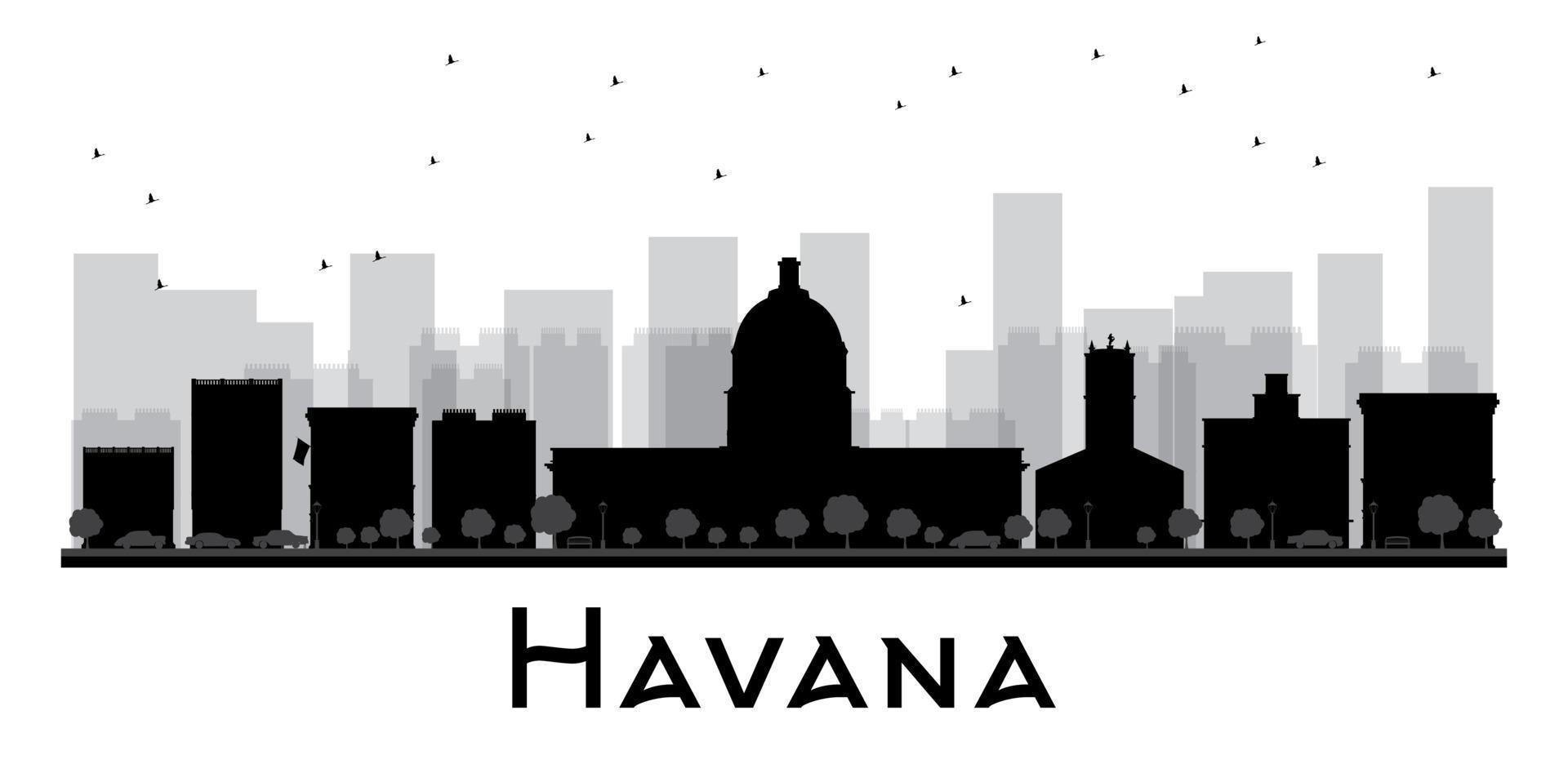 havana stad skyline zwart-wit silhouet. vector