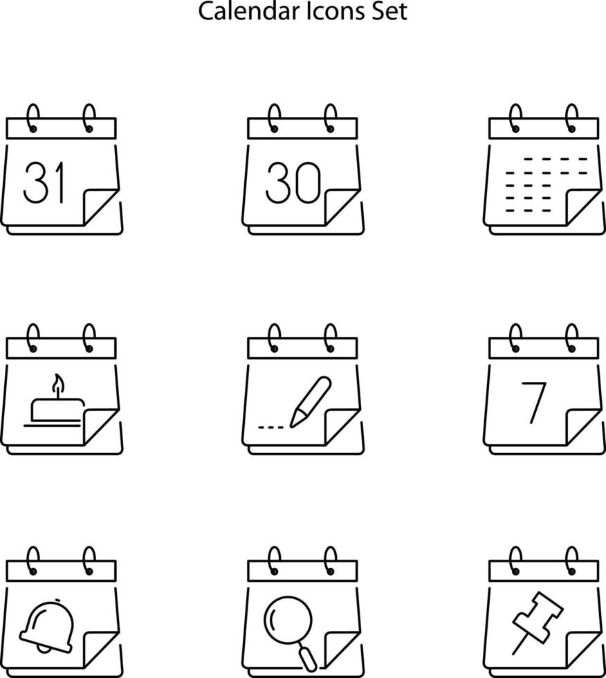 kalenderpictogrammen instellen geïsoleerd op een witte achtergrond, kalenderpictogram vector plat modern, kalenderpictogram, kalenderpictogram eps10,