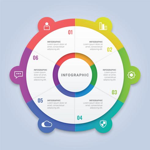 Zakelijke Infographic cirkel sjabloon met 6 opties voor Workflow lay-out, Diagram, jaarverslag, webdesign vector