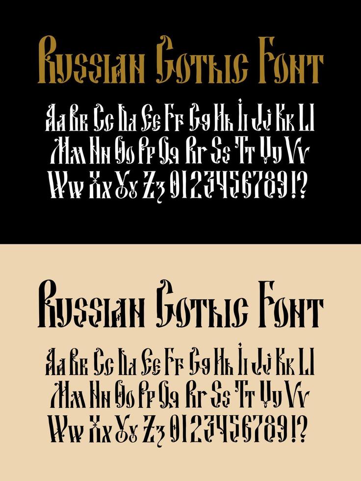 compleet alfabet van het oude Russische gotische lettertype. vector. Latijnse letter. neo-russische stijl van de 17-19e eeuw. engels lettertype. gestileerd onder de Griekse of Byzantijnse hoge charter. handgeschreven. vector