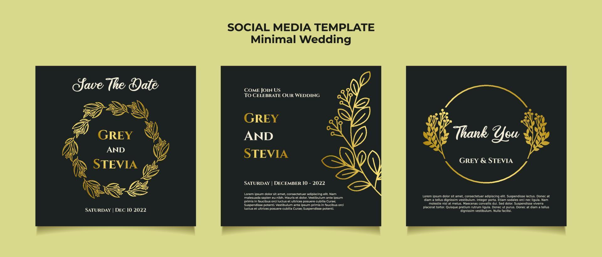 minimale huwelijksuitnodigingssjabloon voor post op sociale media met eenvoudige abstracte achtergrond en plat vector bloemenornament en zachte pastelkleur