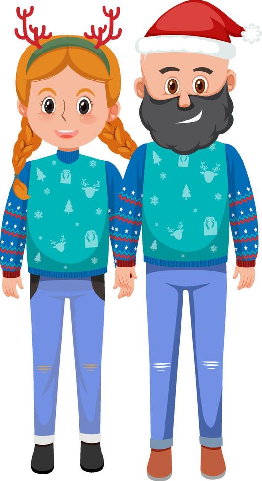 paar man en vrouw die kerstoutfits dragen vector