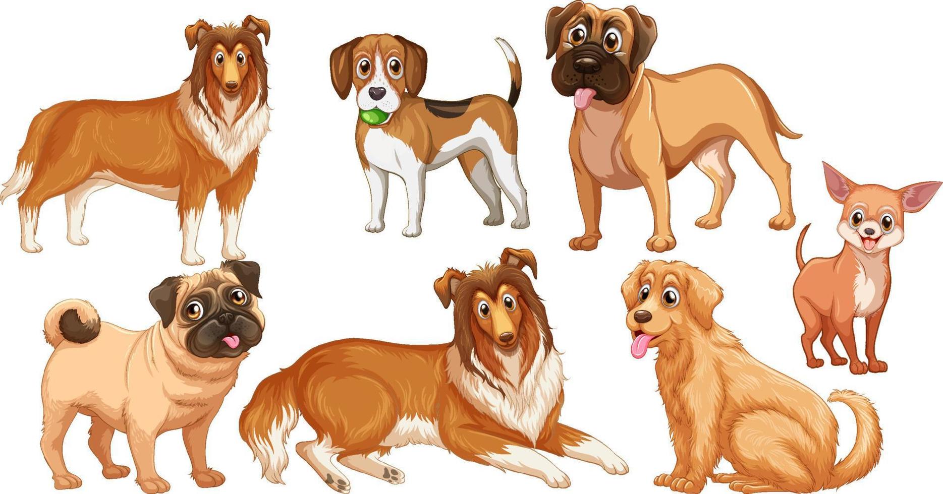 set van verschillende schattige honden in cartoonstijl vector