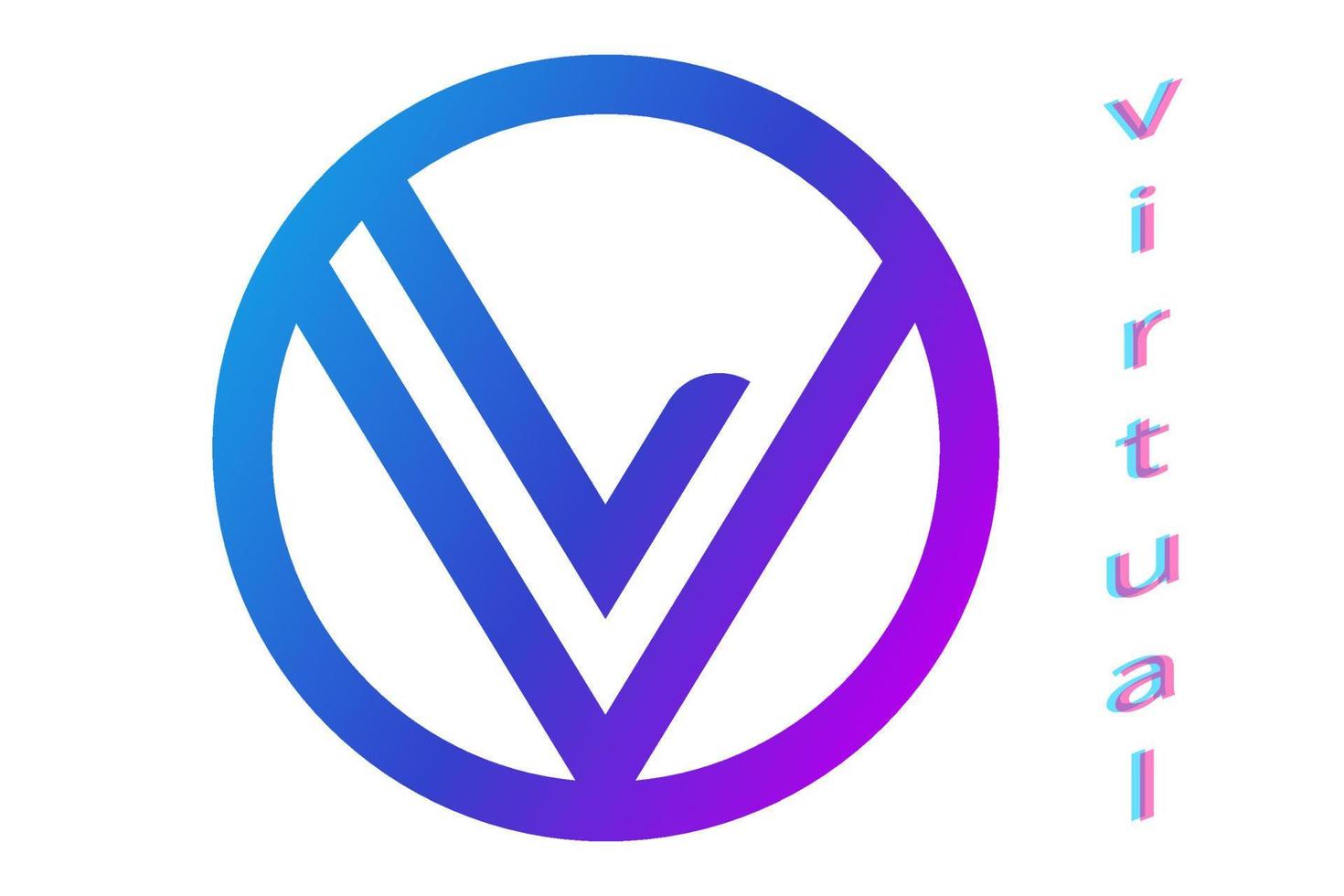 virtueel logo vector teken. hoofdletters v en l in cirkel. eenvoudig logo bord met blauwe en paarse gradiënt geïsoleerd op een witte achtergrond.