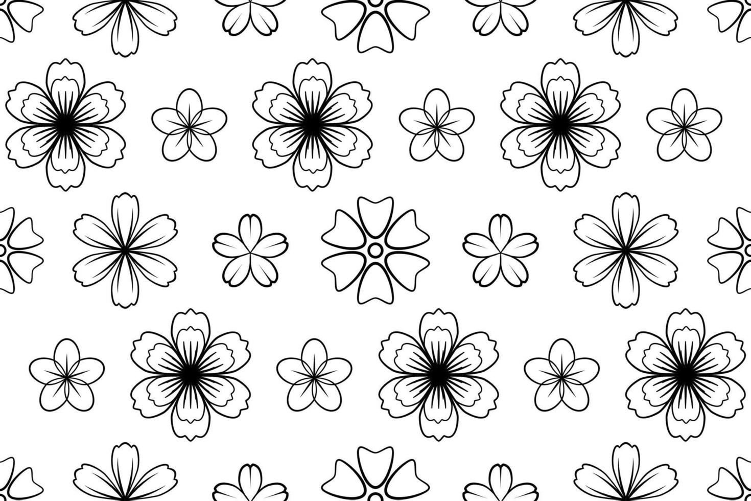 bloemen naadloos zwart-wit. bloemen en bladeren. herhalende monochrome achtergrond. zomer en lente print. bloeiende lijn kunst bloemen en bloeiende kruiden met zwarte lijnen op een witte achtergrond. vector