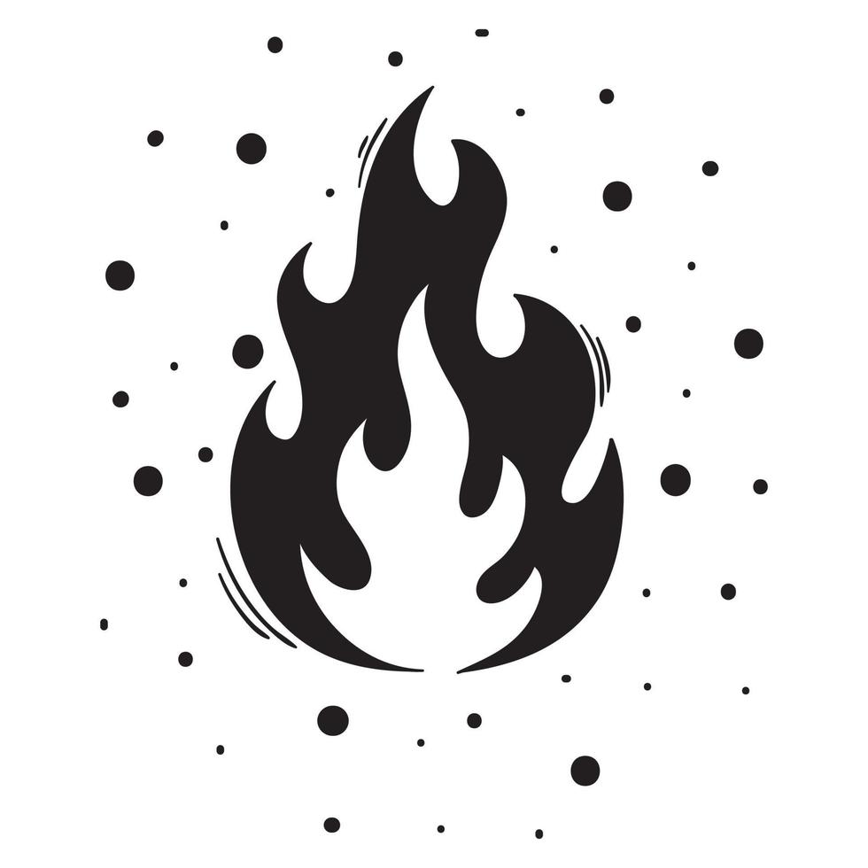 handgetekende vuurpictogrammen. brand vlammen iconen vector set. hand getrokken doodle schets brand, zwart-wit tekening. eenvoudig vuursymbool.