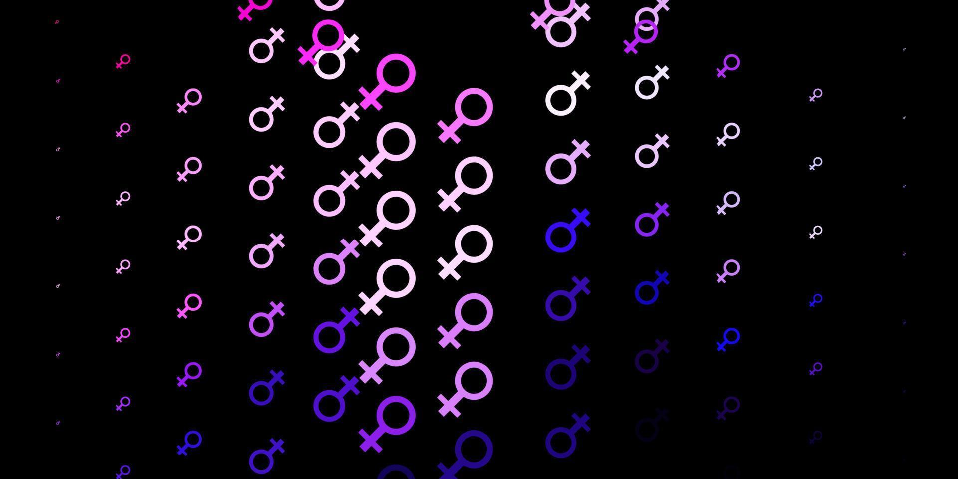 donkerpaarse, roze vectorachtergrond met de machtssymbolen van de vrouw. vector