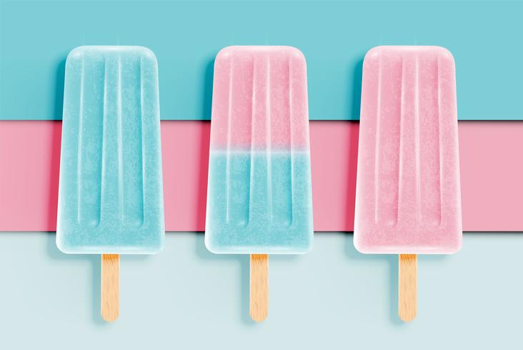 Kleurrijke realistische icecreams op pastel papier achtergrond, vectorillustratie vector