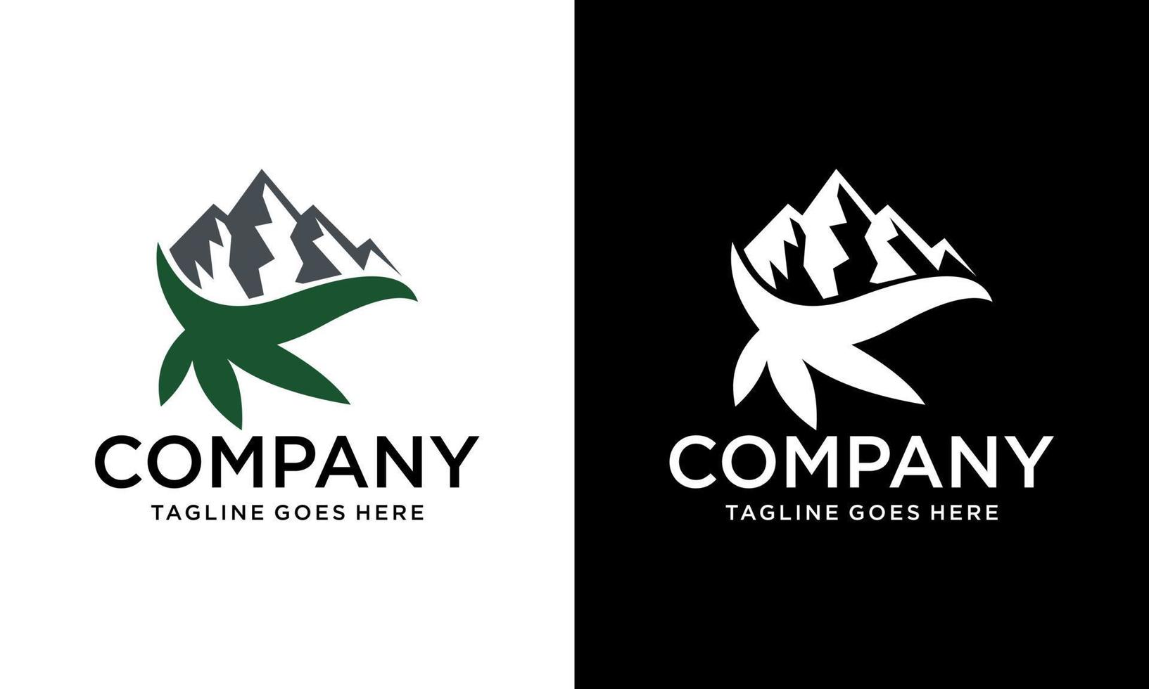 marihuana en berg abstract. creatieve illustratie eenvoudige berg met cannabis blad logo ontwerp vector