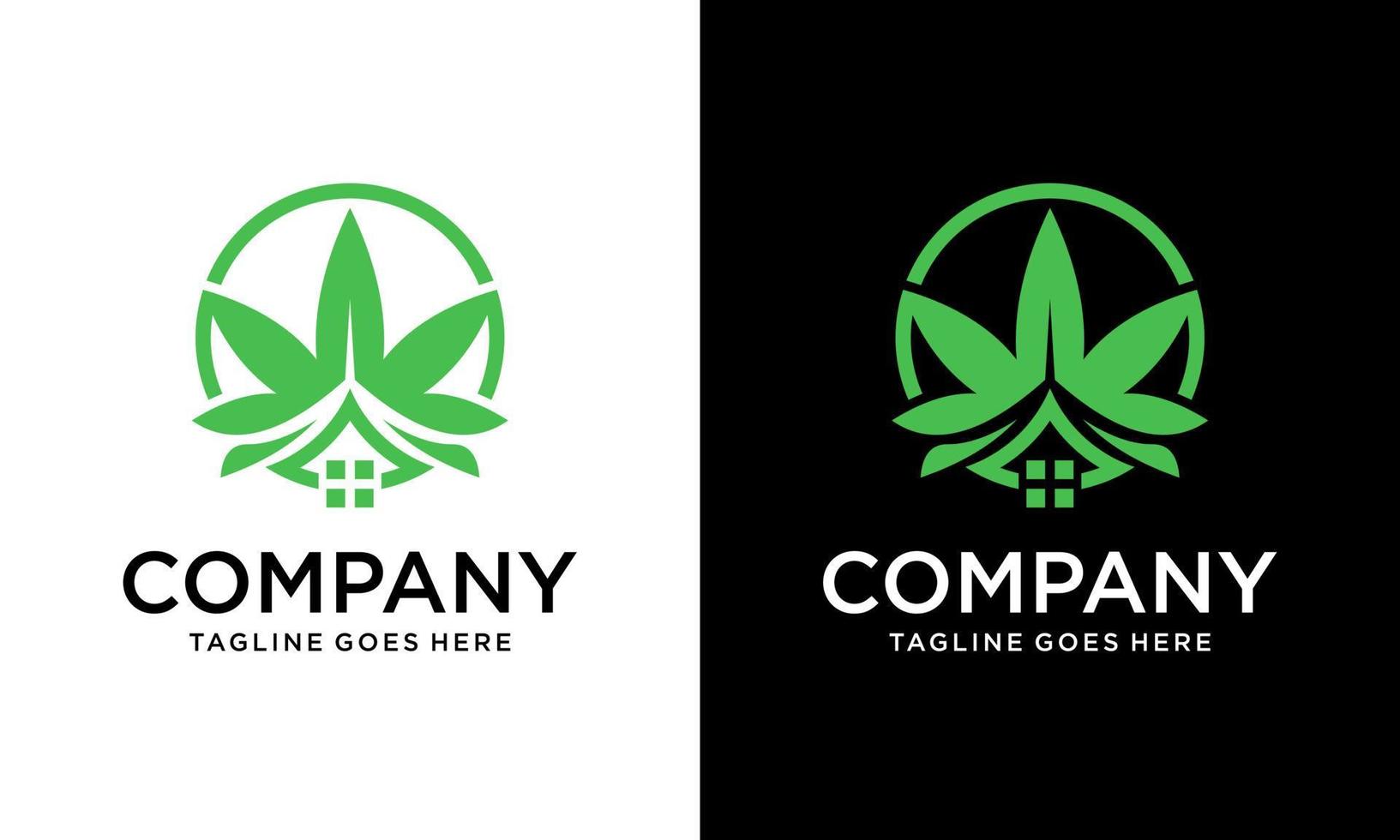 groen huis logo sjabloon, huisblad logo, cannabis logo, marihuana groen huis vector