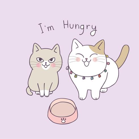 Cartoon schattige katten honger vector. vector