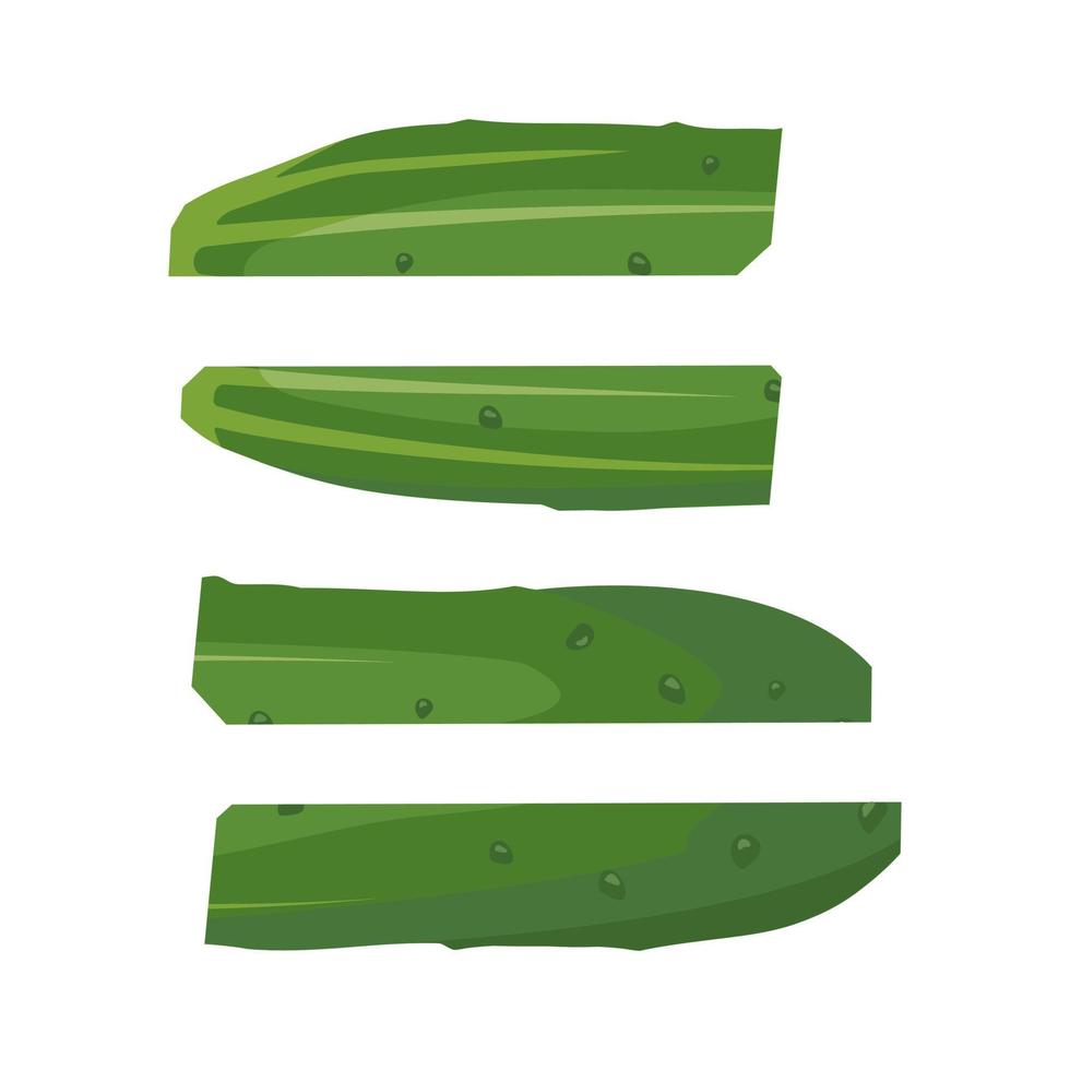 groene komkommer in stukjes gesneden. heerlijke gezonde groente, vers voedsel voor saladebereiding, oogst. platte vectorillustratie vector